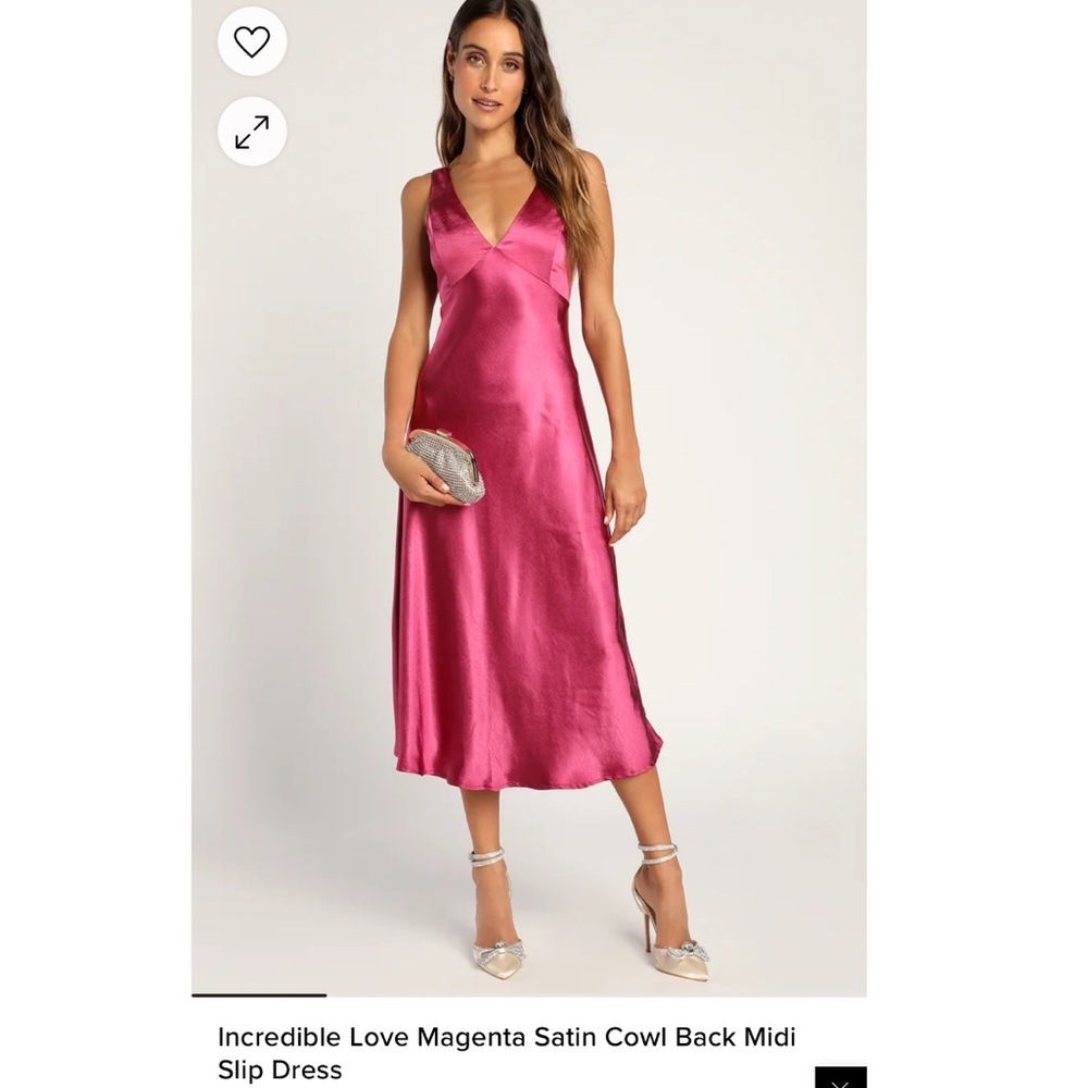 Incredible Love Magenta Satin Cowl Back Midi Slip Dress - Lulus New With Tags